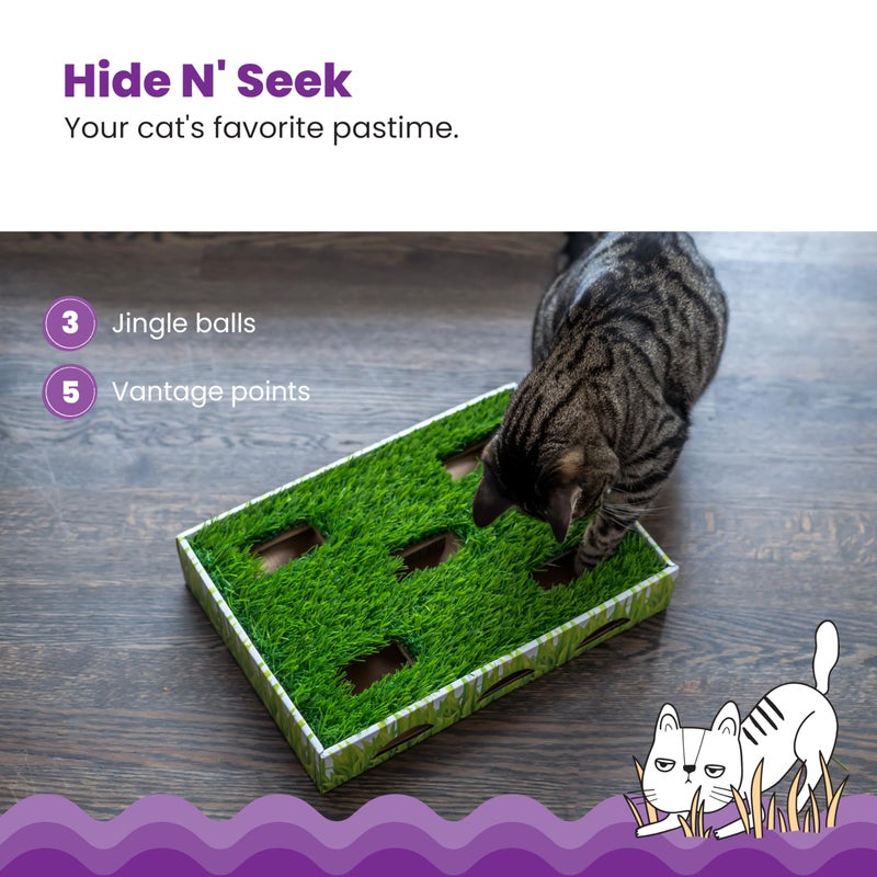Catstages Grass Patch Hunting Box - Interactive Indoor Cat Toy with Faux Grass & 3 Jingle Balls - Encourages Exercise, Mental Stimulation & Natural Hunting Instincts - Image 5